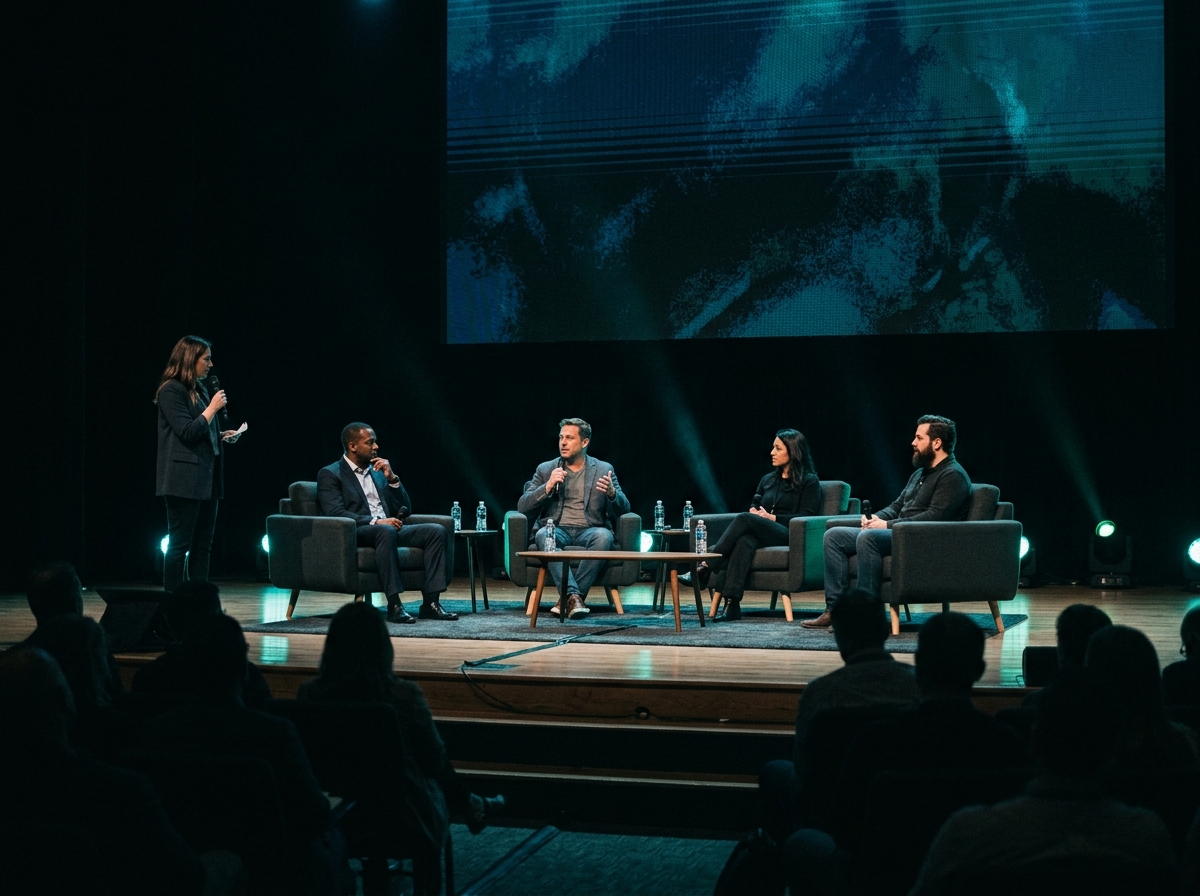 Table ronde sur une scène de conférence