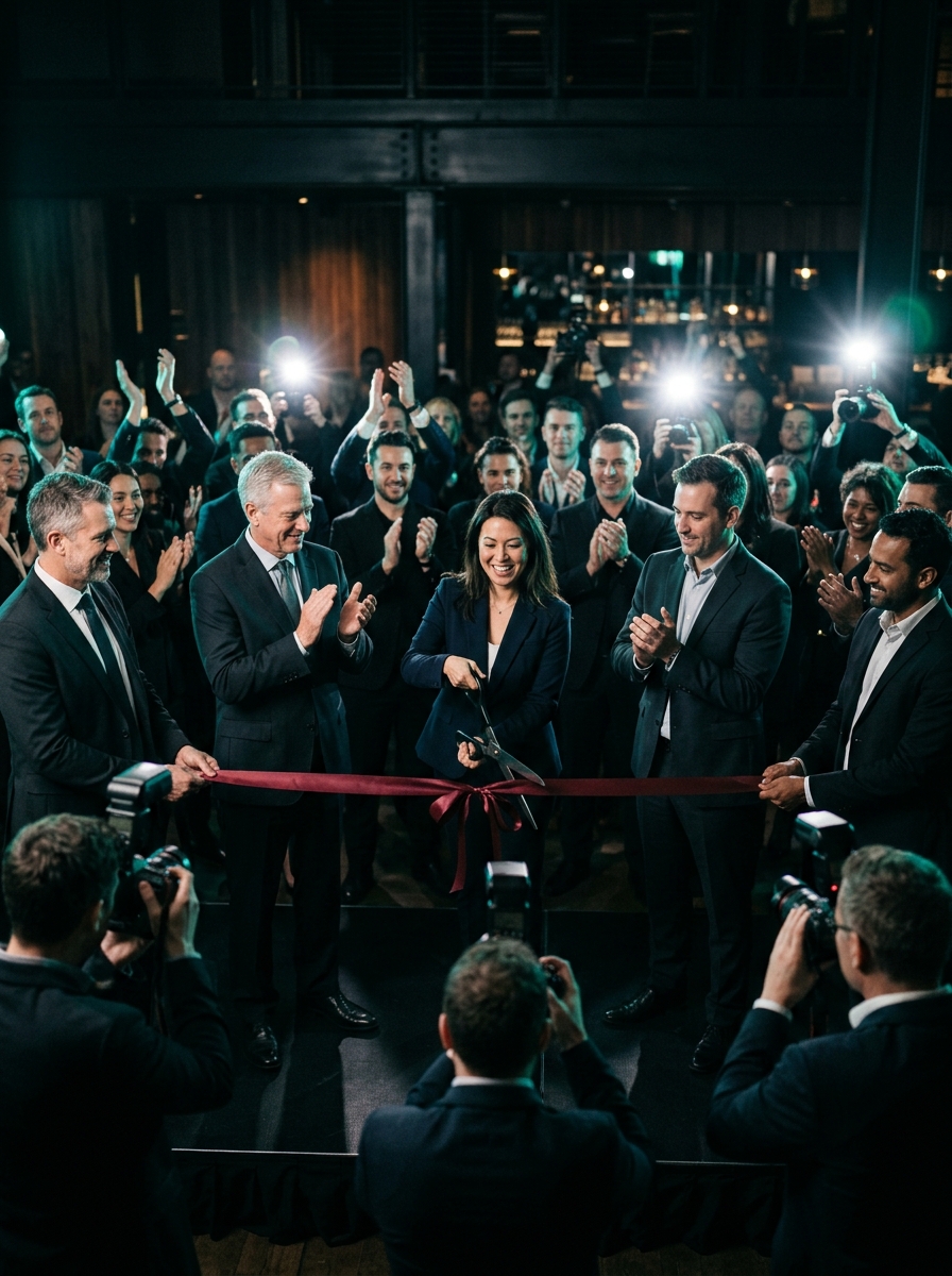 Cérémonie d'inauguration sous les flashs