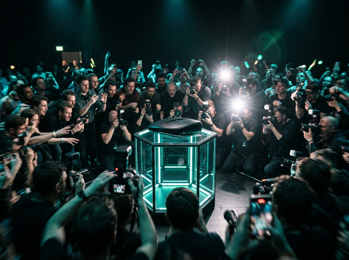 Révélation d'un produit sur un podium illuminé