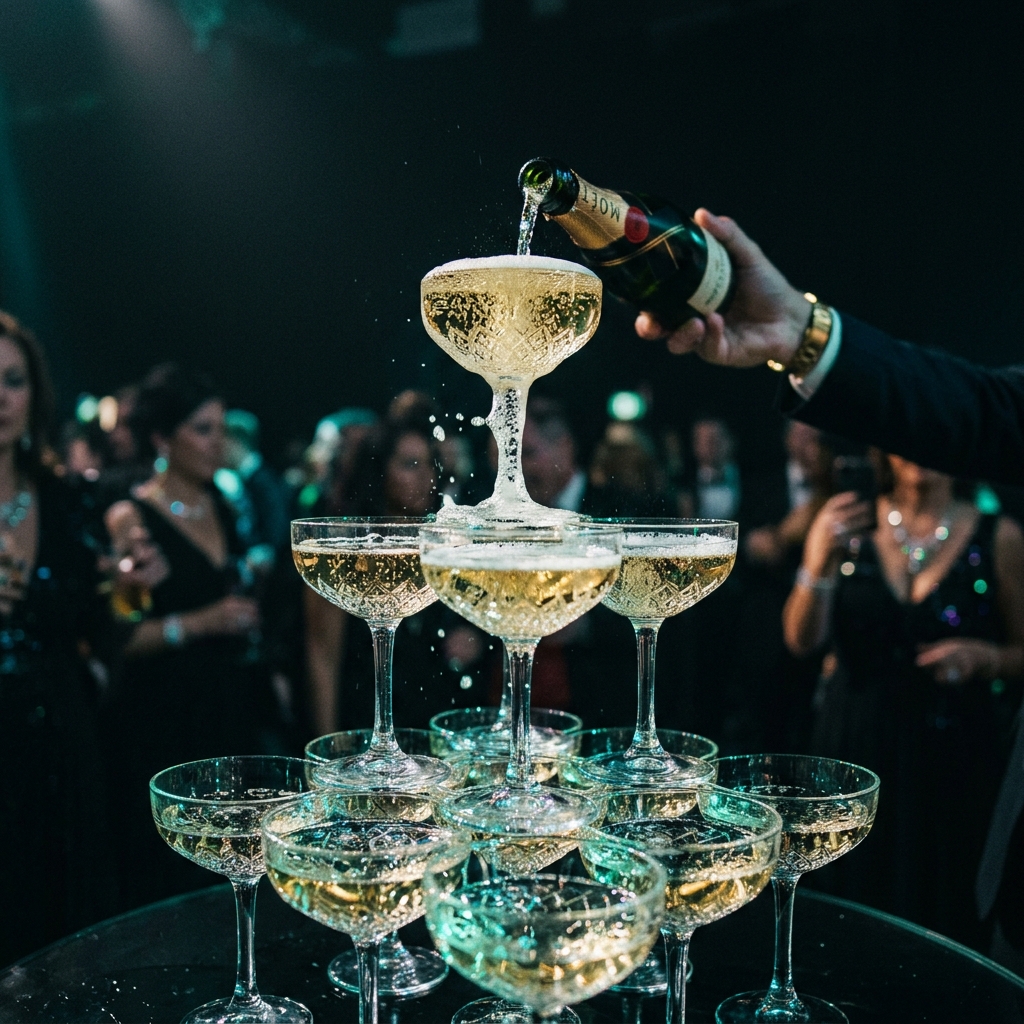 Tour de champagne servie lors d'un gala